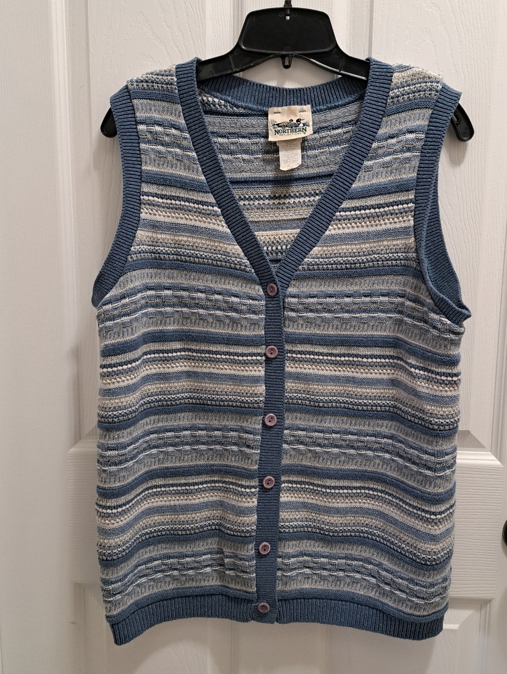 Vintage Northern Reflections Knit Vest Blue Cream Large Cottagecore Grandmacore - Picture 2 of 10